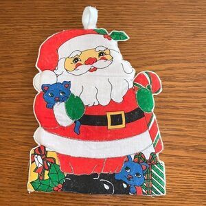 Vtg‎ 70s/80s padded Santa with cats hot pad or pot holder